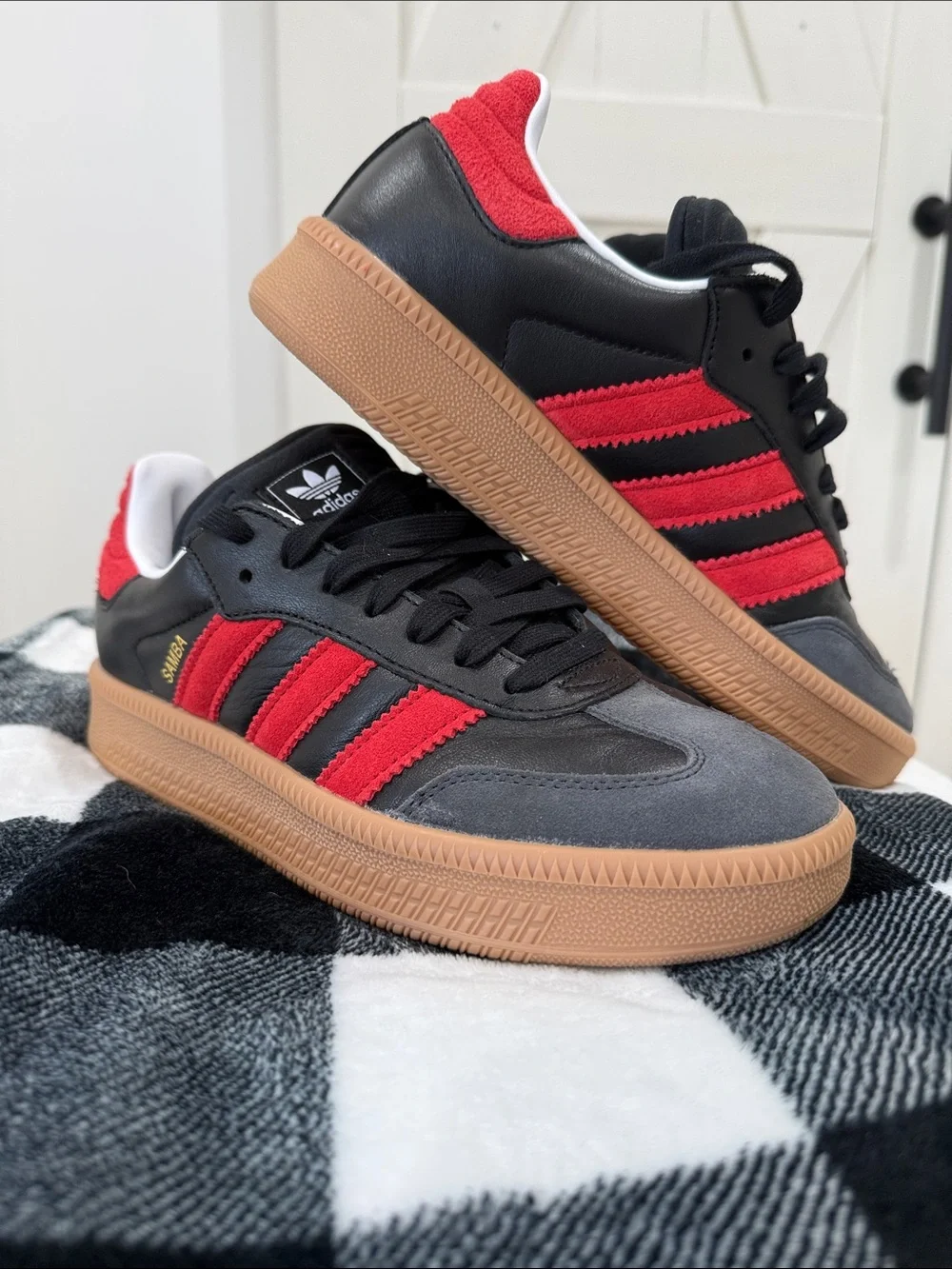 adidas Samba XL Black and Red Low-Top Sneakers with Gum Sole. Worn once.